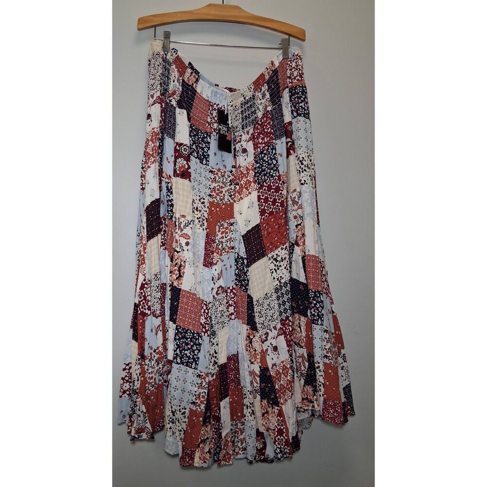 Monroe & Maine womens plus size 3xl maxi skirt burgundy  floral